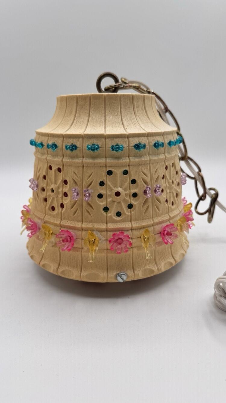Vtg MCM Lawnware Hanging Lamp Swag Retro Barrel Light